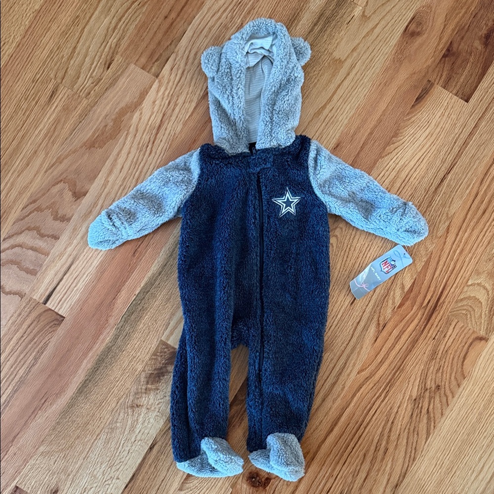 Dallas Cowboys Teddy Fleece Navy and Gray Baby Footie